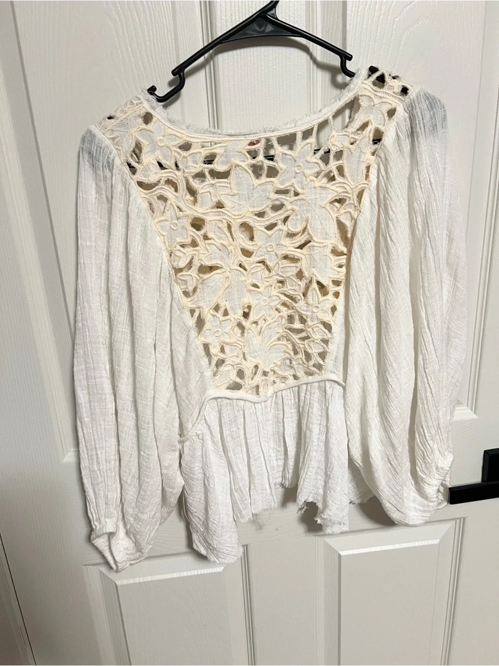 NWT Free People Crochet gauzy raw edges Peasant top size XS